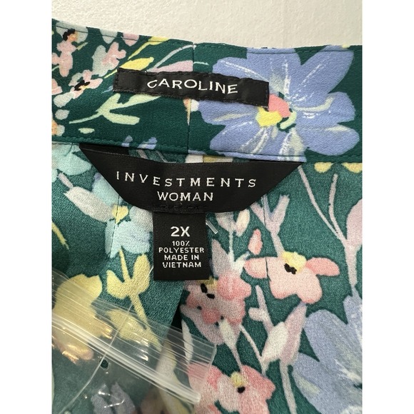 Investments Woman Tunic Plus Size 2X Blouse Shirt 3/4 Sleeve Caroline Green B35 - Picture 15 of 16